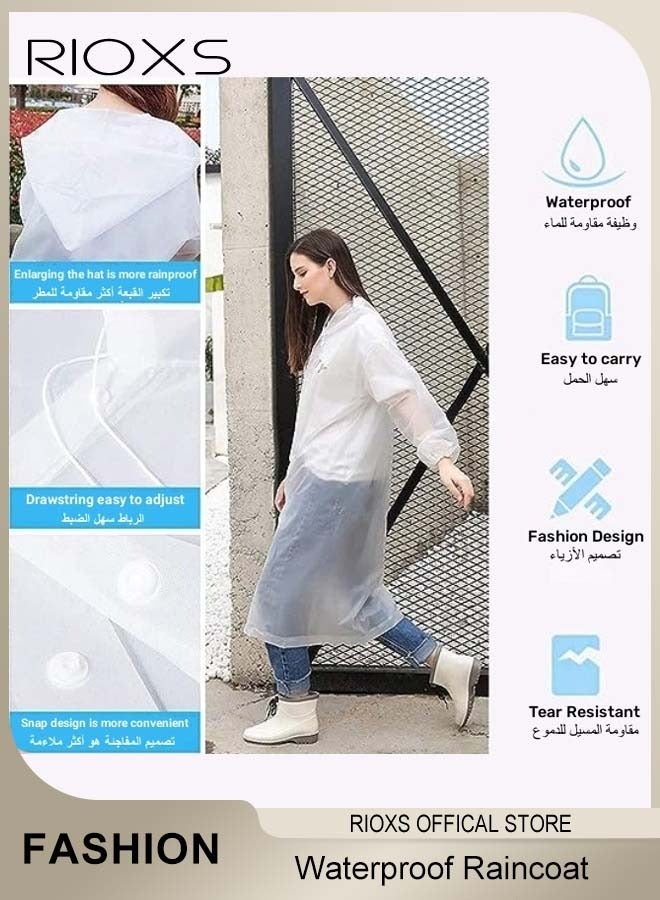 RIOXS 3 Pcs Adults Men And Women Waterproof Raincoat Portable Eva Long Rain Ponchos With Hoods Elastic Sleeves Lightweight Rainwear Cape Reusable For Outdoor Cycling Hiking Camping Climbing, Compact EVA Rainwear for Backpacking, Unisex Hiking Rain Cape - Image 3